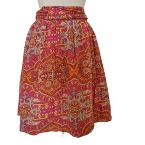 LOVE 21 Boho Skirt Large Aztec Floral Print Red Orange Tie Waist
